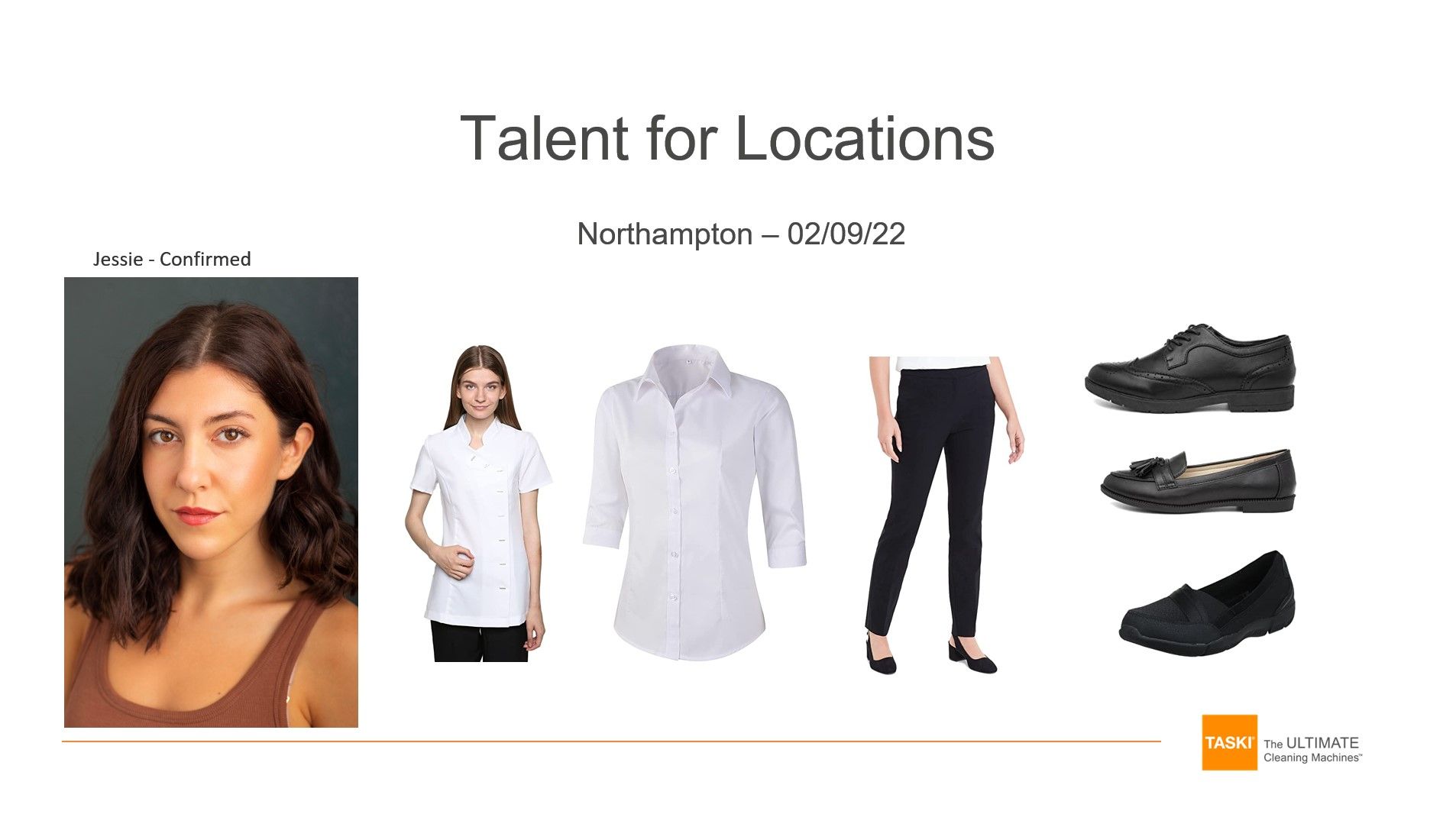 Talent casting reference — second talent option for the TASKI Ultimaxx shoot
